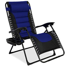 Load image into Gallery viewer, Best Choice Products Oversized Padded Zero Gravity Chair, Folding Outdoor Patio Recliner, XL Anti Gravity Lounger for Backyard w/Headrest, Cup Holder, Side Tray, Outdoor Polyester Mesh - Blue
