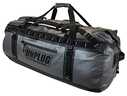 Unplug Ultimate Adventure Bag -1680D Heavy Duty Waterproof Duffel Bag for Boating, Motorcycling, Hunting, Camping, Kayaks or Jet Ski. Gets Gear Through Any Conditions (65L, Storm Grey)