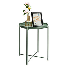 Load image into Gallery viewer, danpinera Tray Metal End Table, Small Round Side Table Accent Table Bedside Table Round Metal Nightstand, Outdoor Side Table Indoor Snack Table Accent Table Anti-Rust and Waterproof Dark Green
