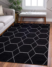 Load image into Gallery viewer, Unique Loom Trellis Frieze Collection Area Rug-Modern Morroccan Inspired Geometric Lattice Design, 6 x 9 ft, Black/Ivory
