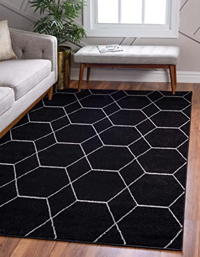 Unique Loom Trellis Frieze Collection Area Rug-Modern Morroccan Inspired Geometric Lattice Design, 6 x 9 ft, Black/Ivory