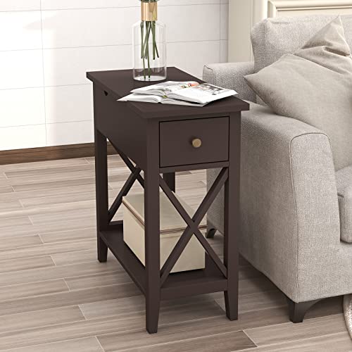 ChooChoo Flip Top Open End Table, Narrow Side Table Slim End Table for Living Room, Bedroom, Espresso