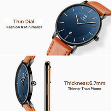 Load image into Gallery viewer, BEN NEVIS Watch, Mens Watch, Minimalist Fashion Simple Wrist Watch Analog Date with Leather Strap Orange Blue
