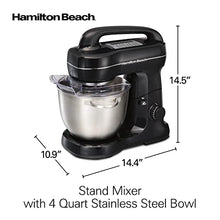 Load image into Gallery viewer, Hamilton Beach Electric Stand Mixer, 4 Quarts, Dough Hook, Flat Beater Attachments, Splash Guard 7 Speeds with Whisk, Black with Top Handle
