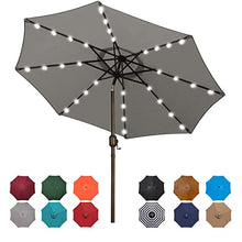 Load image into Gallery viewer, Blissun 9 ft Solar Umbrella, 32 LED Lighted Patio Umbrella, Table Market Umbrella, Outdoor Umbrella for Garden, Deck, Backyard, Pool and Beach (Grey)
