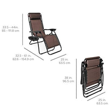 Load image into Gallery viewer, Best Choice Products Set of 2 Adjustable Steel Mesh Zero Gravity Lounge Chair Recliners w/Pillows and Cup Holder Trays, Brown
