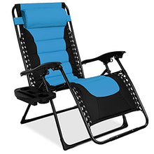 Load image into Gallery viewer, Best Choice Products Oversized Padded Zero Gravity Chair, Folding Outdoor Patio Recliner, XL Anti Gravity Lounger for Backyard w/Headrest, Cup Holder, Side Tray, Outdoor Polyester Mesh - Sky Blue
