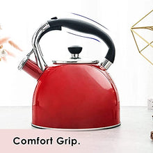 Load image into Gallery viewer, Rorence Whistling Tea Kettle: 2.5 Quart Stainless Steel Kettle with Capsule Bottom &amp; Heat-resistant Glass Lid (Red)
