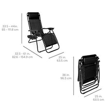 Load image into Gallery viewer, Best Choice Products Set of 2 Adjustable Steel Mesh Zero Gravity Lounge Chair Recliners w/Pillows and Cup Holder Trays, Black
