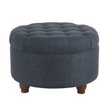 Load image into Gallery viewer, Homepop Home Decor | Large Button Tufted Woven Round Storage Ottoman | Ottoman with Storage for Living Room &amp; Bedroom (Navy Woven)
