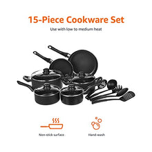 Load image into Gallery viewer, Amazon Basics Non-Stick Cookware 15-Piece Set, Pots, Pans and Utensils, Black
