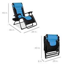 Load image into Gallery viewer, Best Choice Products Oversized Padded Zero Gravity Chair, Folding Outdoor Patio Recliner, XL Anti Gravity Lounger for Backyard w/Headrest, Cup Holder, Side Tray, Outdoor Polyester Mesh - Sky Blue
