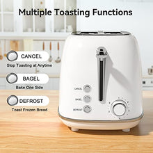 Load image into Gallery viewer, 2 Slice Stainless Steel Toaster Retro with 6 Bread Shade Settings, Bagel, Cancel, Defrost Function, 2 Slice Toaster with Extra Wide Slot, Removable Crumb Tray, White
