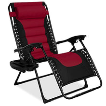 Load image into Gallery viewer, Best Choice Products Oversized Padded Zero Gravity Chair, Folding Outdoor Patio Recliner, XL Anti Gravity Lounger for Backyard w/Headrest, Cup Holder, Side Tray, Outdoor Polyester Mesh - Burgundy
