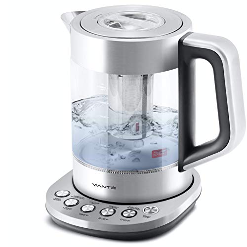 Electric Glass Kettle and Tea Maker with Removable Infuser and Temperature Controls. Brewing Programs for your favorite types of teas and Coffees. Stainless Steel Glass Boiler. BPA-FREE 1.6 liters
