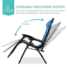 Load image into Gallery viewer, Best Choice Products Oversized Padded Zero Gravity Chair, Folding Outdoor Patio Recliner, XL Anti Gravity Lounger for Backyard w/Headrest, Cup Holder, Side Tray, Outdoor Polyester Mesh - Sky Blue
