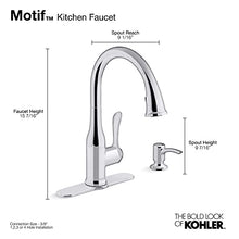 Load image into Gallery viewer, KOHLER REC23863-SD-CP Motif Kitchen Faucet with Pull Down Sprayer and Soap Dispenser, Kitchen Sink Faucet in Polished Chrome
