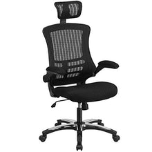 Load image into Gallery viewer, Flash Furniture High-Back Black Mesh Swivel Ergonomic Executive Office Chair with Flip-Up Arms and Adjustable Headrest
