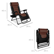 Load image into Gallery viewer, Best Choice Products Oversized Padded Zero Gravity Chair, Folding Outdoor Patio Recliner, XL Anti Gravity Lounger for Backyard w/Headrest, Cup Holder, Side Tray, Outdoor Polyester Mesh - Brown
