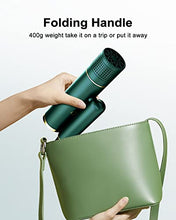 Load image into Gallery viewer, 7MAGIC Fast-drying Hair Dryer, Foldable Ionic Blow Dryer with Storage Bag for Travel, Lightweight Portable Hairdryer for Women &amp; Men, Negative Hair Blow Dryer, 2 Heating/Cold/2 Speed Settings, Green
