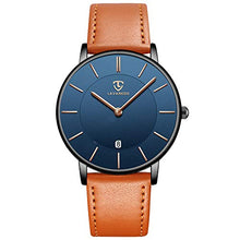 Load image into Gallery viewer, BEN NEVIS Watch, Mens Watch, Minimalist Fashion Simple Wrist Watch Analog Date with Leather Strap Orange Blue
