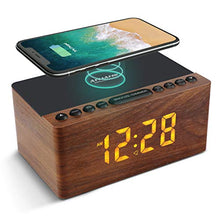 Load image into Gallery viewer, ANJANK Wooden Digital Alarm Clock FM Radio,10W Fast Wireless Charger Station for iPhone/Samsung Galaxy,5 Level Dimmer,USB Charging Port,2 Wake up Sounds,Bedrooms Sleep Timer,Wood LED Clock for Bedside
