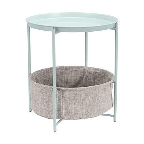 Amazon Basics Round Storage End Table, Side Table with Cloth Basket - Mint Green/Heather Gray, 19 x 18 x 18 Inches