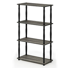 Load image into Gallery viewer, FURINNO Turn-N 4-Tier Shelf Display Rack with Classic Tubes, French Oak Grey/Black
