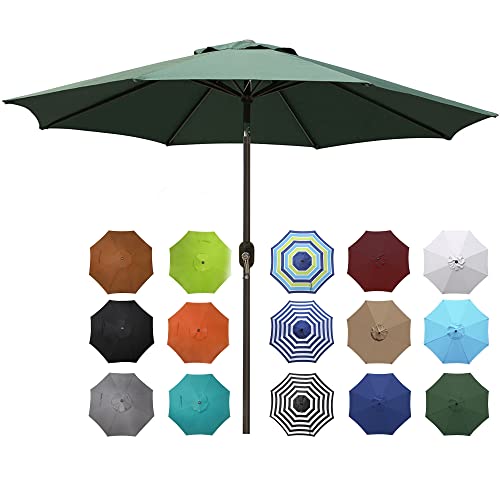 Blissun 9' Outdoor Aluminum Patio Umbrella, Striped Patio Umbrella, Market Striped Umbrella with Push Button Tilt and Crank (Dark Green)