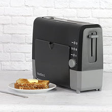 Load image into Gallery viewer, West Bend 77224 Toaster 2 Slice QuikServe Wide Slot Slide Through with Bagel and Gluten-Free Settings and Cool Touch Exterior Includes Removable Serving Tray, Black
