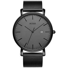 Load image into Gallery viewer, BUREI Men&#39;s Fashion Minimalist Wrist Watch Analog Deep Gray Date with Black Mesh Band
