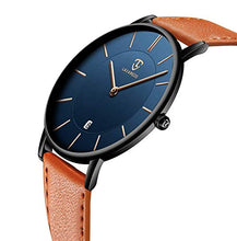 Load image into Gallery viewer, BEN NEVIS Watch, Mens Watch, Minimalist Fashion Simple Wrist Watch Analog Date with Leather Strap Orange Blue
