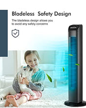 Load image into Gallery viewer, Uthfy Oscillating Tower Fan with Remote, Electric Standing Tower Fan Floor Fan for Bedroom Indoor Office and Home Use,Quiet Cooling Portable Bladeless Tower Fans, 30 inchs, Black Tower Fan
