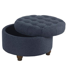 Load image into Gallery viewer, Homepop Home Decor | Large Button Tufted Woven Round Storage Ottoman | Ottoman with Storage for Living Room &amp; Bedroom (Navy Woven)
