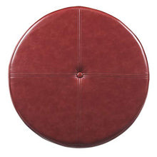 Load image into Gallery viewer, HomePop Round Leatherette Storage Ottoman with Lid, Cinnamon Red
