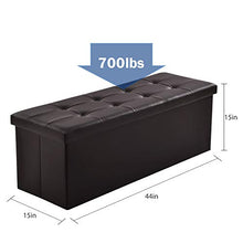 Load image into Gallery viewer, Camabel Folding Ottoman Storage Bench Cube 44 inch Hold up 700lbs Faux Leather Long Chest with Memory Foam Seat Footrest Padded Upholstered Stool for Bedroom Box Bed Coffee Table Rectangular Brown
