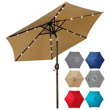 Load image into Gallery viewer, Blissun 7.5 ft Solar Umbrella 18 LED Lighted Patio Umbrella Table Market Umbrella with Tilt and Crank Outdoor Umbrella for Garden, Deck, Backyard, Pool and Beach, Tan
