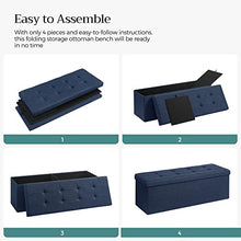Load image into Gallery viewer, SONGMICS 43 Inches Folding Storage Ottoman Bench Storage Chest Foot Rest Stool with Wooden Divider, Holds up to 660 lb, Navy Blue ULSF77IN
