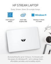 Load image into Gallery viewer, HP Stream 11 Laptop, Intel Celeron N4020, 4 GB RAM, 64 GB Storage, 11.6” HD Anti-Glare Display, Windows 11, Long Battery Life, Thin &amp; Portable, Includes Microsoft 365 (11-ak0040nr, 2021 Diamond White)
