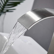 Load image into Gallery viewer, VOTON Waterfall Spout Single Handle Bathroom Faucet Brushed Nickel Commercial Modern Lavatory Tap with Pop-up Drain
