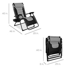 Load image into Gallery viewer, Best Choice Products Oversized Padded Zero Gravity Chair, Folding Outdoor Patio Recliner, XL Anti Gravity Lounger for Backyard w/Headrest, Cup Holder, Side Tray, Outdoor Polyester Mesh - Gray
