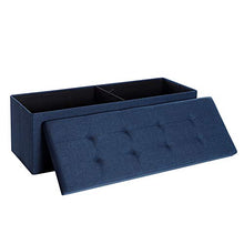 Load image into Gallery viewer, SONGMICS 43 Inches Folding Storage Ottoman Bench Storage Chest Foot Rest Stool with Wooden Divider, Holds up to 660 lb, Navy Blue ULSF77IN
