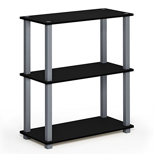 FURINNO Turn-S-Tube 3-Tier Compact Shelf Display Rack, Square, Black/Grey