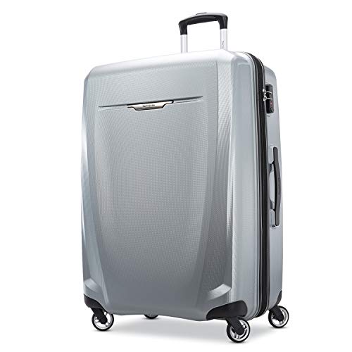 Samsonite Winfield 3 DLX Hardside Expandable Luggage with Spinners, Silver, Checked-Large 28-Inch