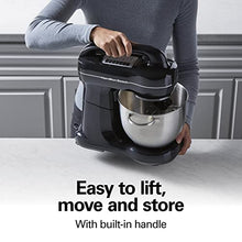 Load image into Gallery viewer, Hamilton Beach Electric Stand Mixer, 4 Quarts, Dough Hook, Flat Beater Attachments, Splash Guard 7 Speeds with Whisk, Black with Top Handle
