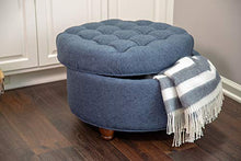 Load image into Gallery viewer, Homepop Home Decor | Large Button Tufted Woven Round Storage Ottoman | Ottoman with Storage for Living Room &amp; Bedroom (Navy Woven)
