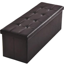 Load image into Gallery viewer, Camabel Folding Ottoman Storage Bench Cube 44 inch Hold up 700lbs Faux Leather Long Chest with Memory Foam Seat Footrest Padded Upholstered Stool for Bedroom Box Bed Coffee Table Rectangular Brown
