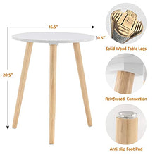 Load image into Gallery viewer, Apicizon Round Side Table, White Nightstand Coffee End Table for Living Room, Bedroom, Small Spaces, Easy Assembly Modern Home Decor Bedside Table with Natural Wood Legs, 16.5 x 20.5 Inches
