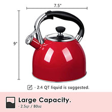 Load image into Gallery viewer, Rorence Whistling Tea Kettle: 2.5 Quart Stainless Steel Kettle with Capsule Bottom &amp; Heat-resistant Glass Lid (Red)
