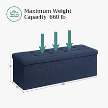 Load image into Gallery viewer, SONGMICS 43 Inches Folding Storage Ottoman Bench Storage Chest Foot Rest Stool with Wooden Divider, Holds up to 660 lb, Navy Blue ULSF77IN
